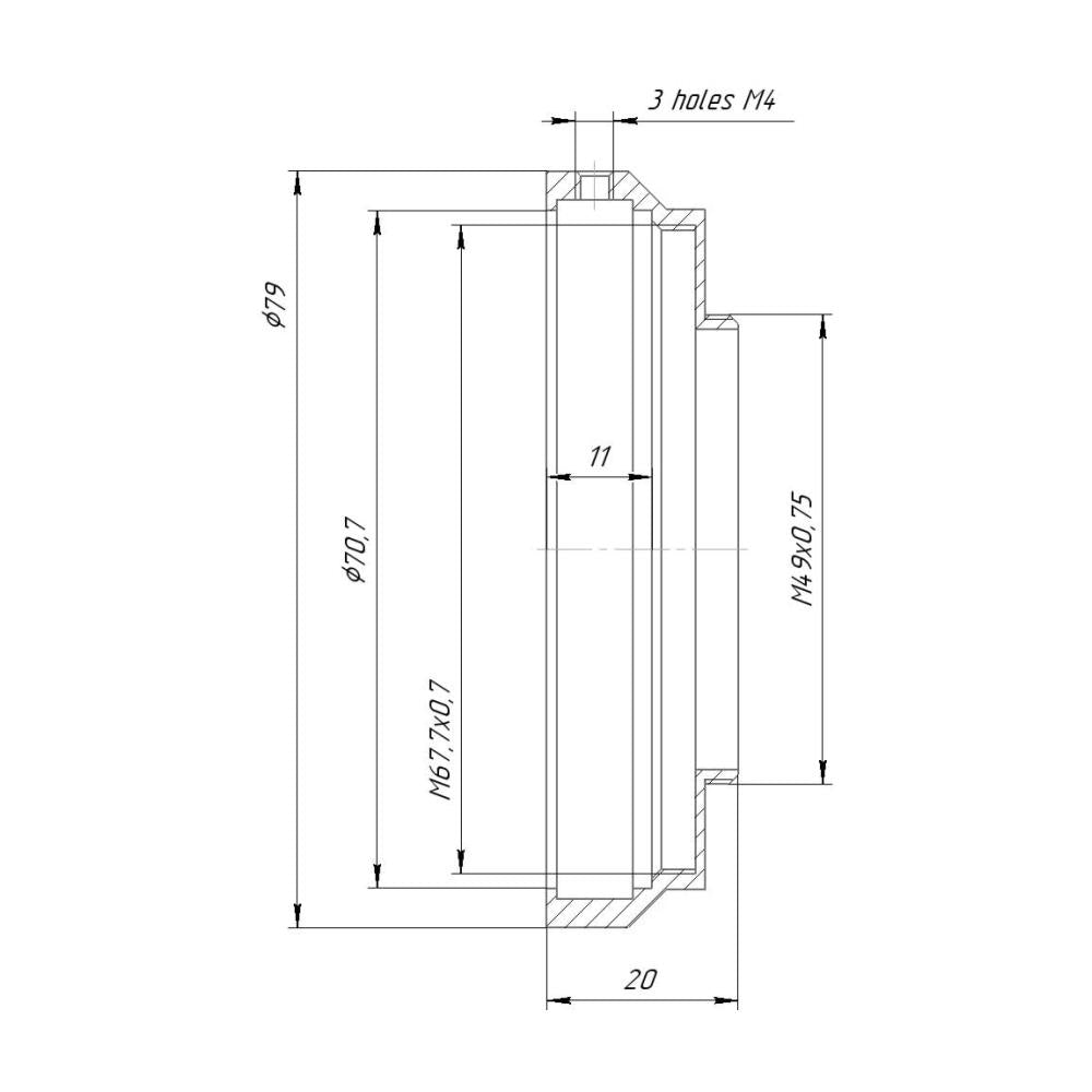 71mm clamp to M49x0.75 male thread adapter for Sankor 5E