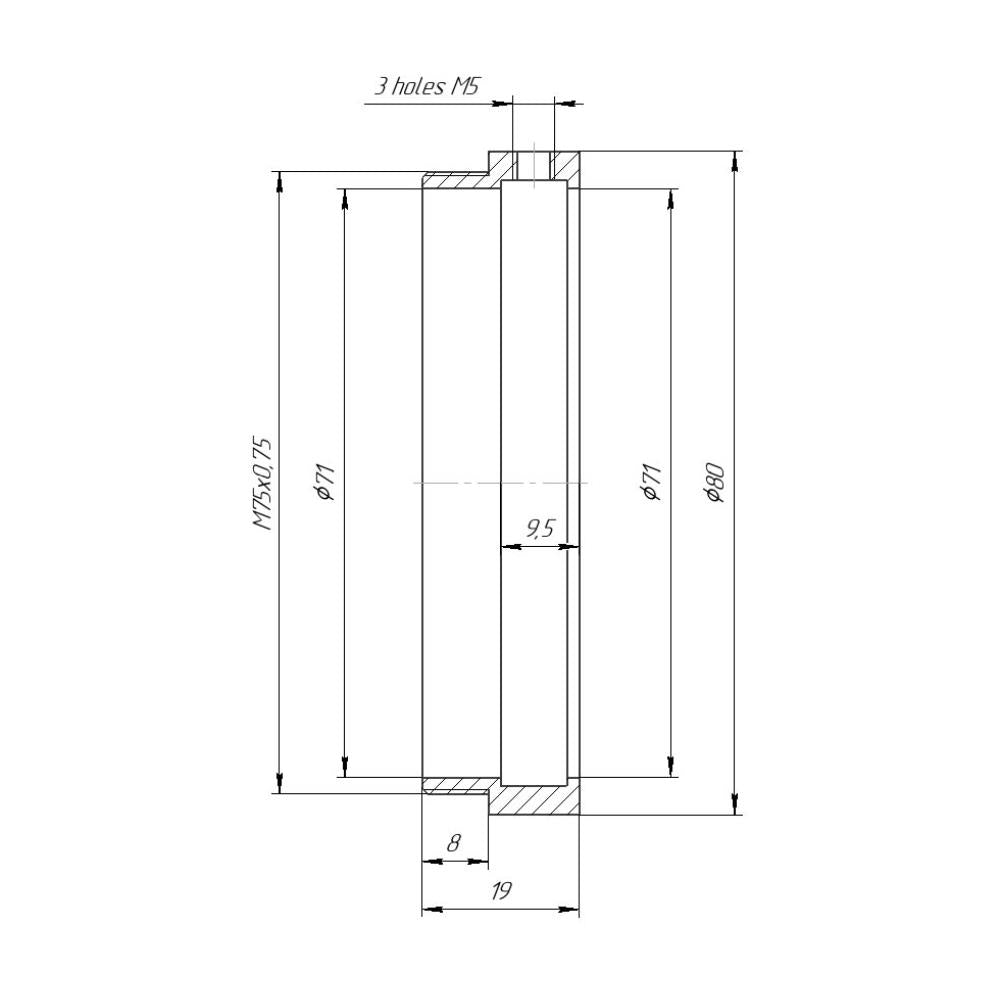 71mm clamp to M75x0.75 male thread adapter for Rectilux HCDNA