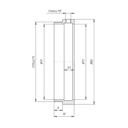 71mm clamp to M75x0.75 male thread adapter for Rectilux HCDNA