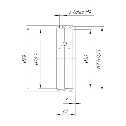 71mm clamp to M77x0.75 male thread adapter (for Schneider Cinelux lenses)