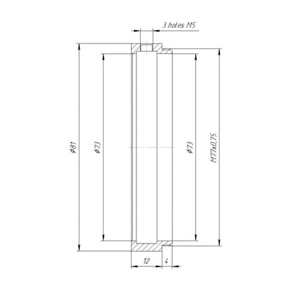 73mm clamp to M77x0.75 male thread adapter