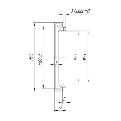 73mm clamp to M86x1 female thread adapter with 95mm outer diameter