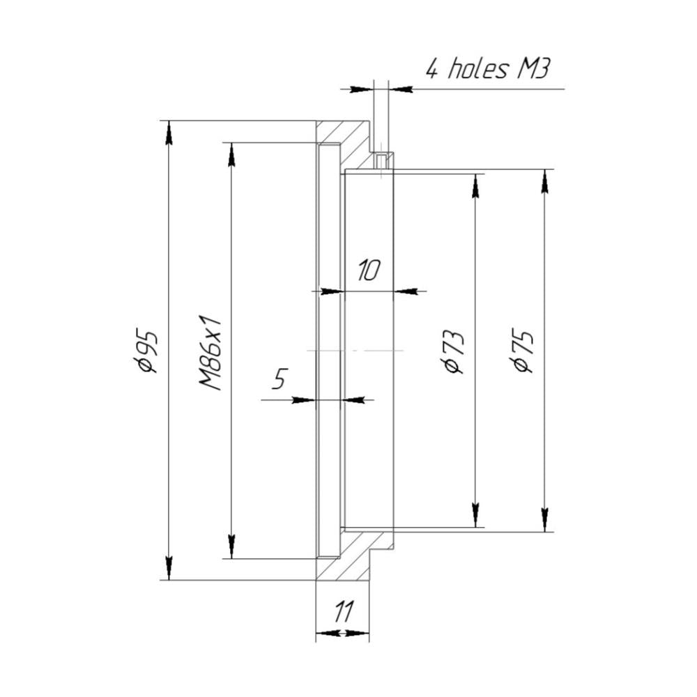 75mm clamp to M86x1 female thread adapter with 95mm diameter for new Mir-20 lens