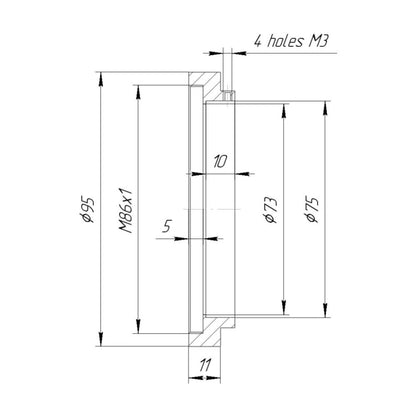 75mm clamp to M86x1 female thread adapter with 95mm diameter for new Mir-20 lens