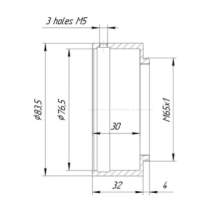 76.5mm clamp to M65x1 male thread adapter