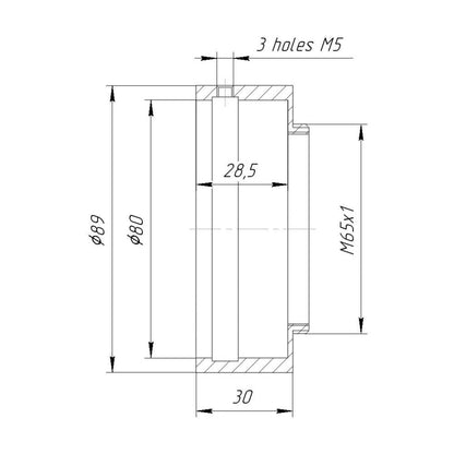 80mm clamp to M65x1 male thread adapter for Meopta projection lenses