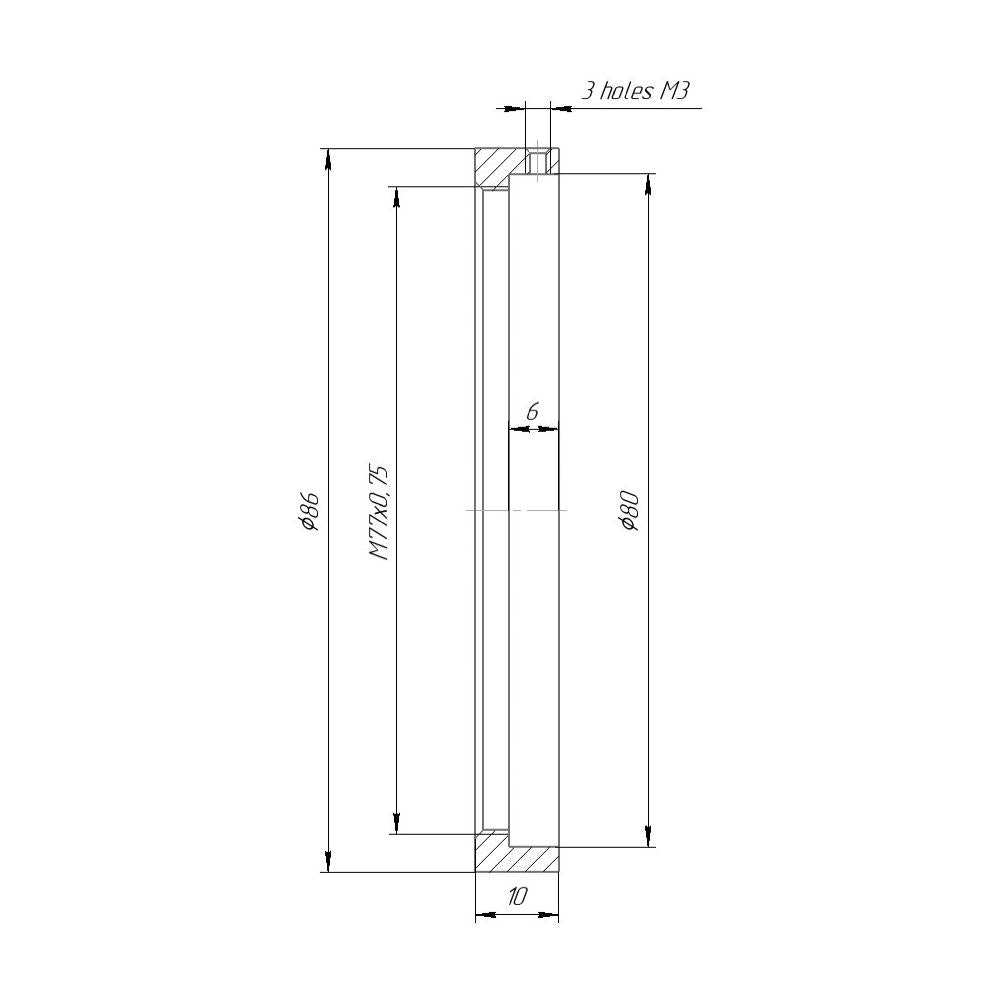 80mm clamp to M77x0.75 female thread adapter