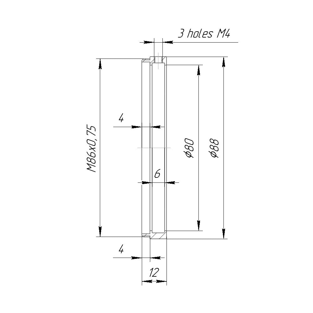 80mm clamp to M86x0.75 male thread adapter