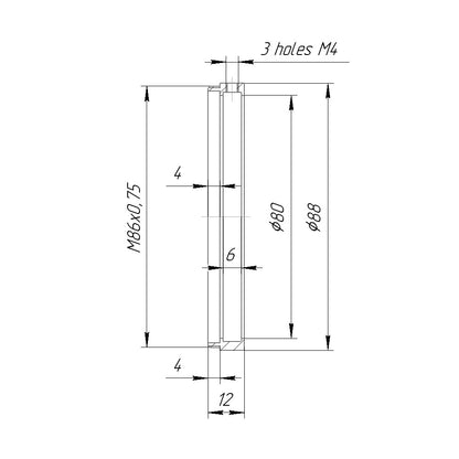 80mm clamp to M86x0.75 male thread adapter