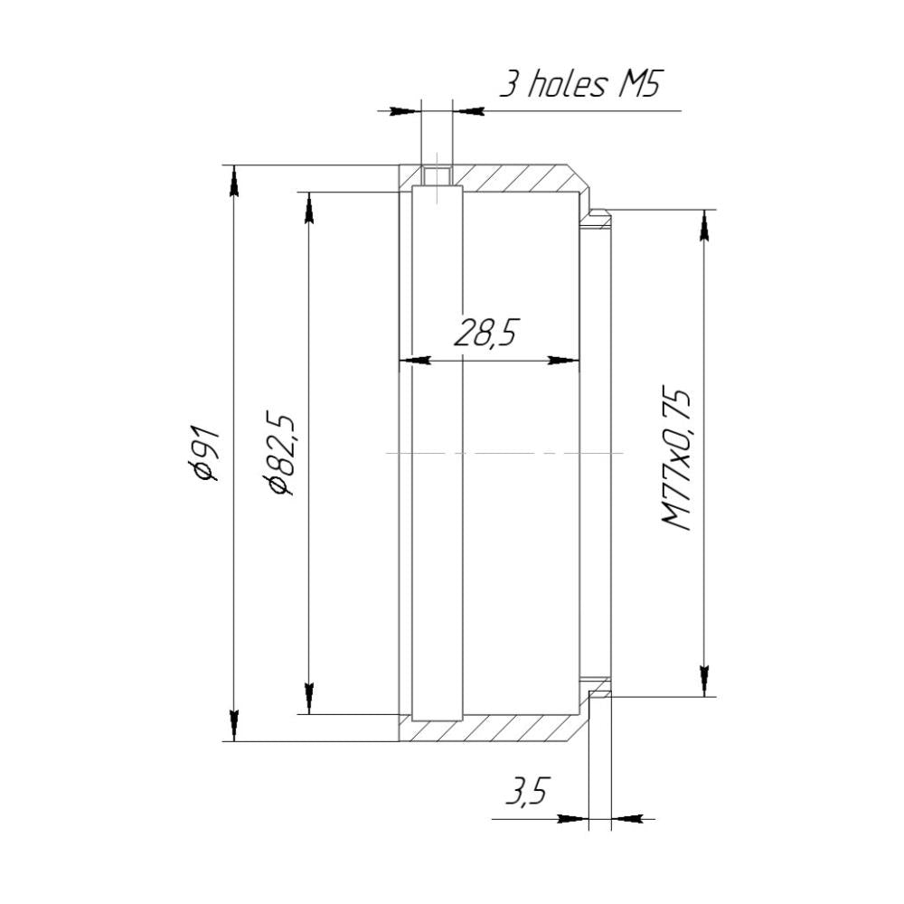 82.5mm clamp to M77x0.75 male thread adapter