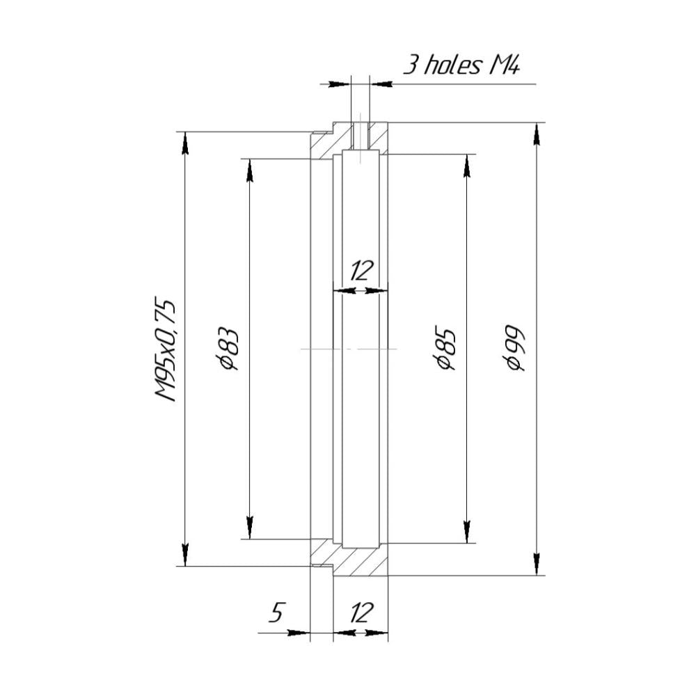 85mm clamp to M95x0.75 male thread adapter for ISCO UltraStar 14.5cm lens