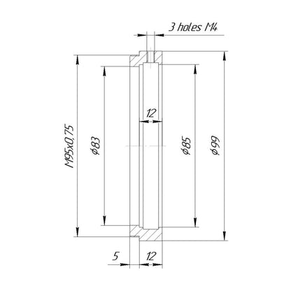 85mm clamp to M95x0.75 male thread adapter for ISCO UltraStar 14.5cm lens