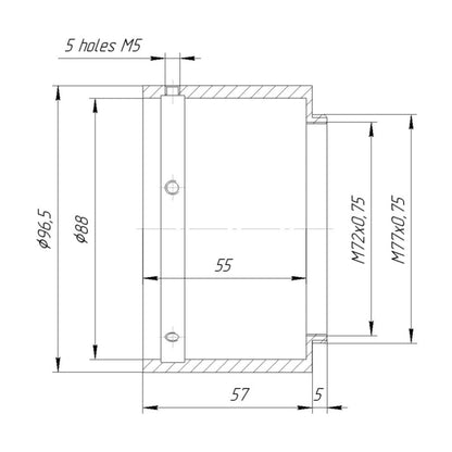 88mm clamp to M77x0.75 male thread adapter