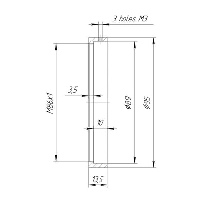 89mm clamp to M86x1 female thread adapter with 95mm outer diameter