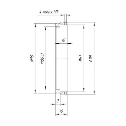 91mm clamp to M86x1 female thread adapter with 95mm outer diameter