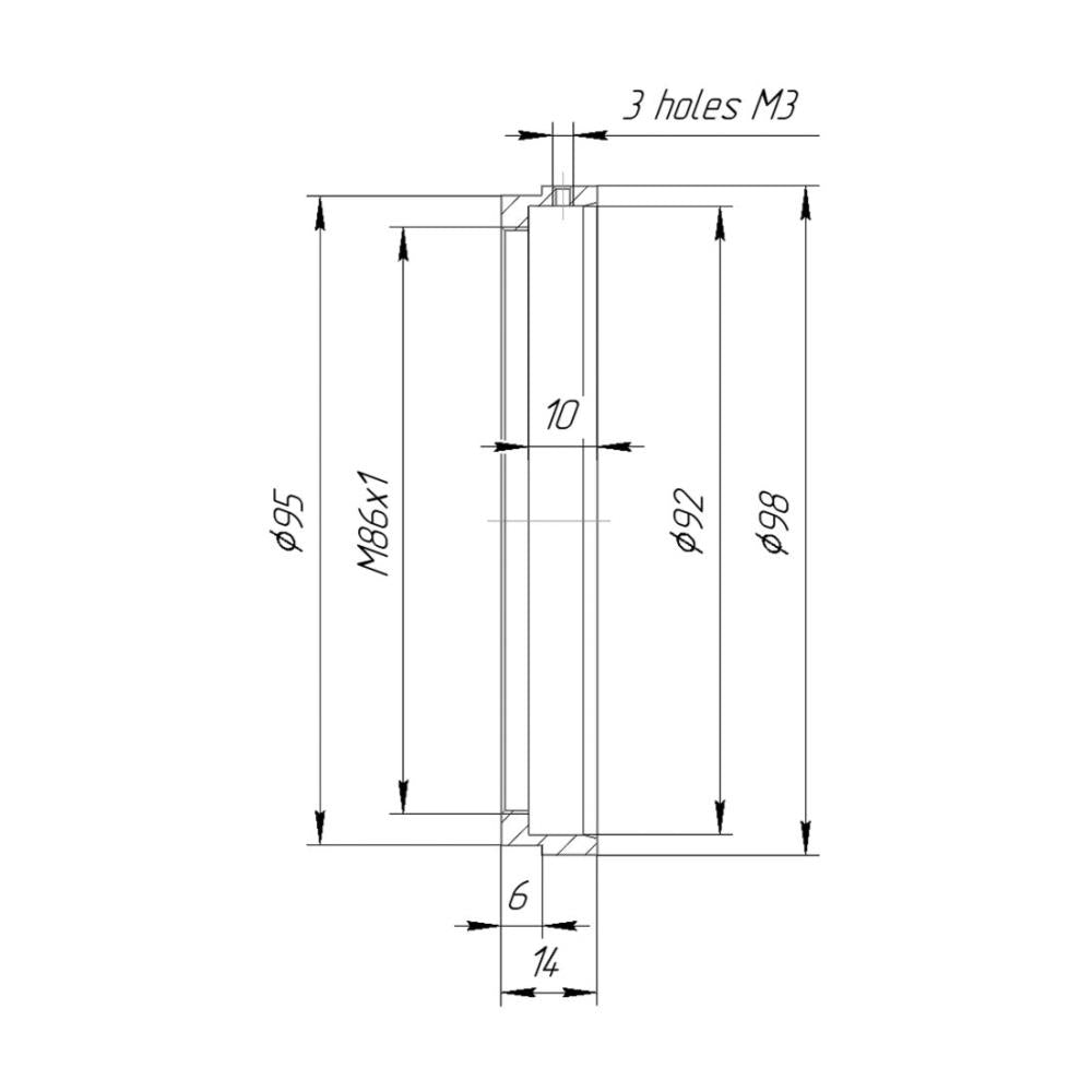 92mm clamp to M86x1 female thread adapter with 95mm outer diameter