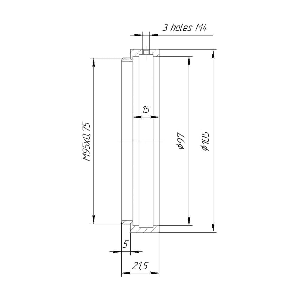 97mm clamp to M95x0.75 male thread adapter