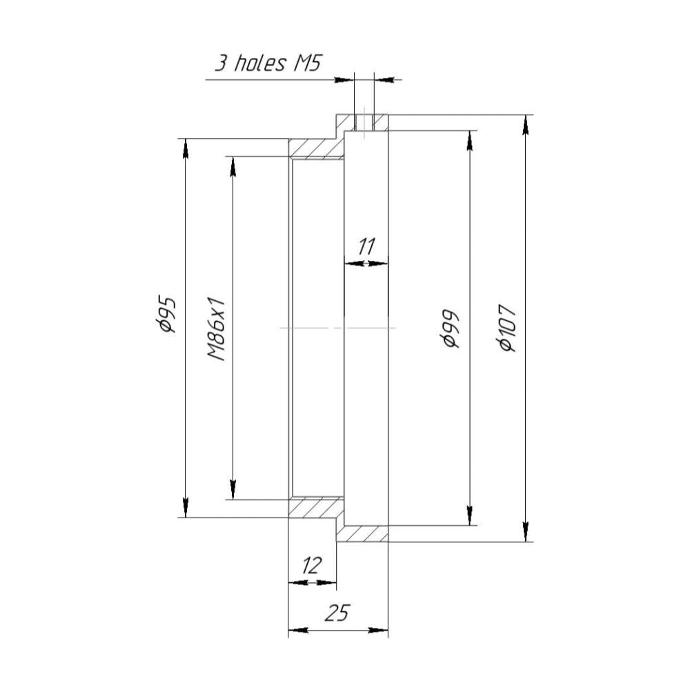 99mm clamp to M86x1 female thread adapter with 95mm outer diameter