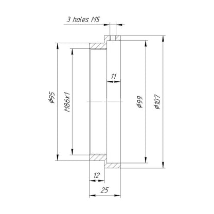 99mm clamp to M86x1 female thread adapter with 95mm outer diameter