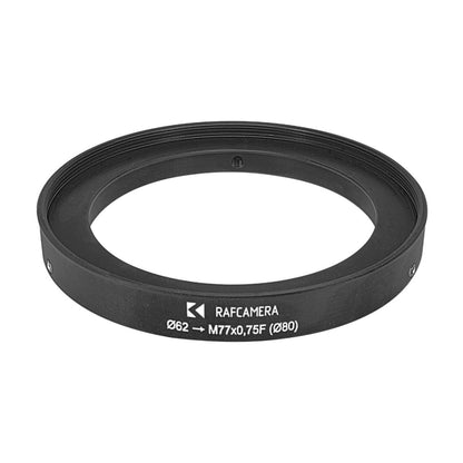 62mm clamp to M77x0.75 female thread adapter with 80mm outer diameter