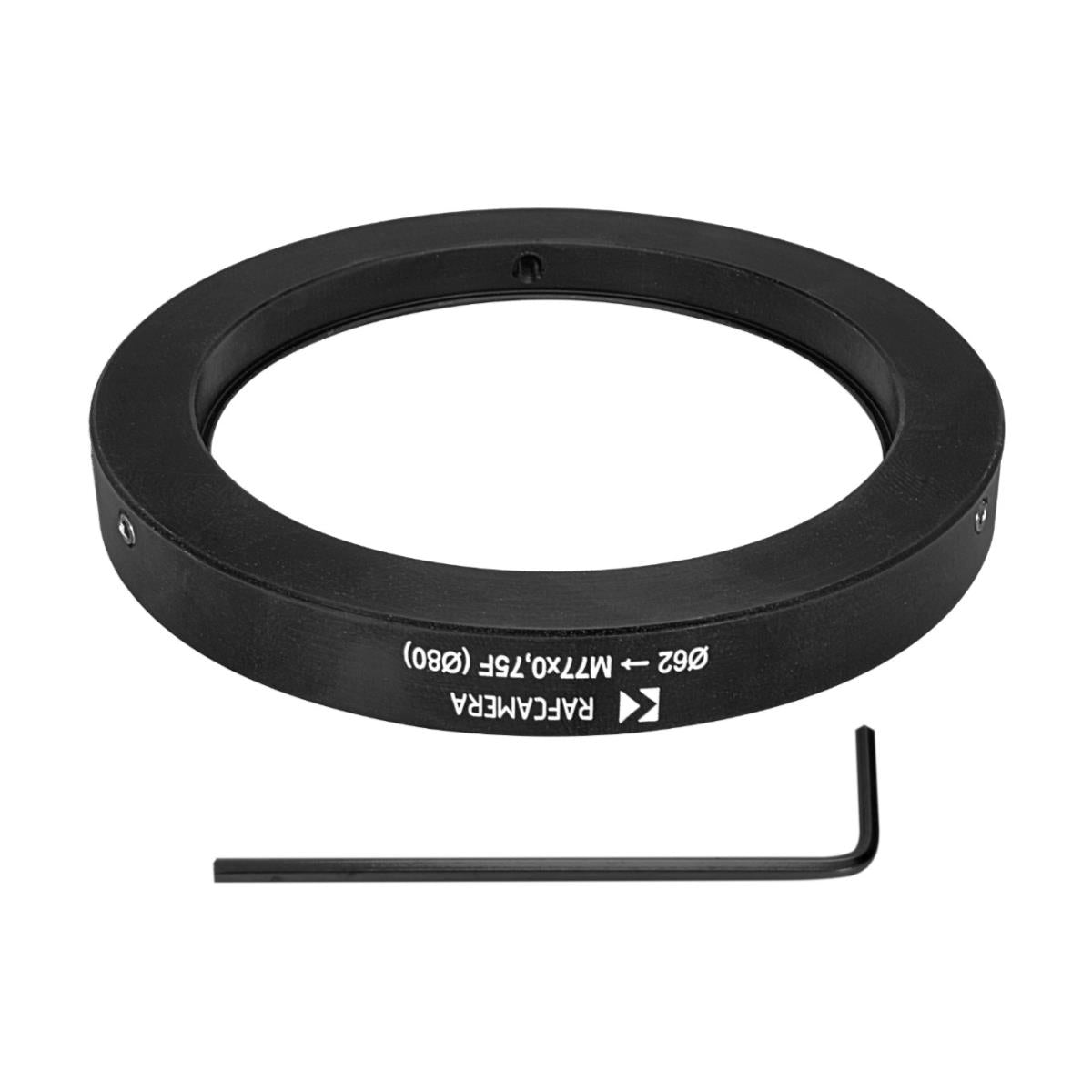 62mm clamp to M77x0.75 female thread adapter with 80mm outer diameter