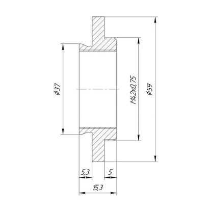 37mm microscope dovetail to T2 (M42x0.75) male thread adapter