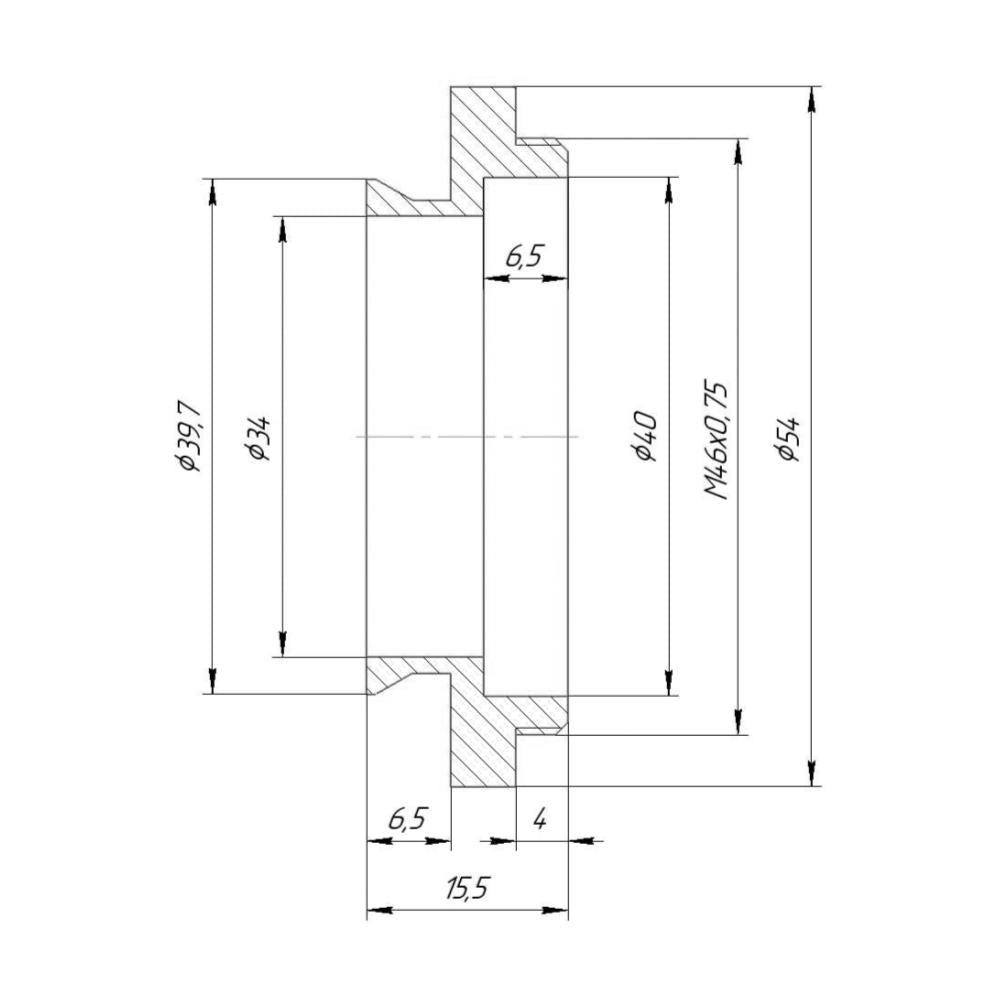 39.7mm microscope dovetail to M46x0.75 male thread adapter