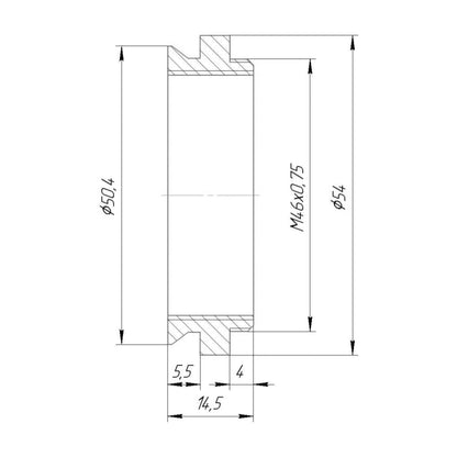 50.4mm microscope dovetail to M46x0.75 male thread adapter