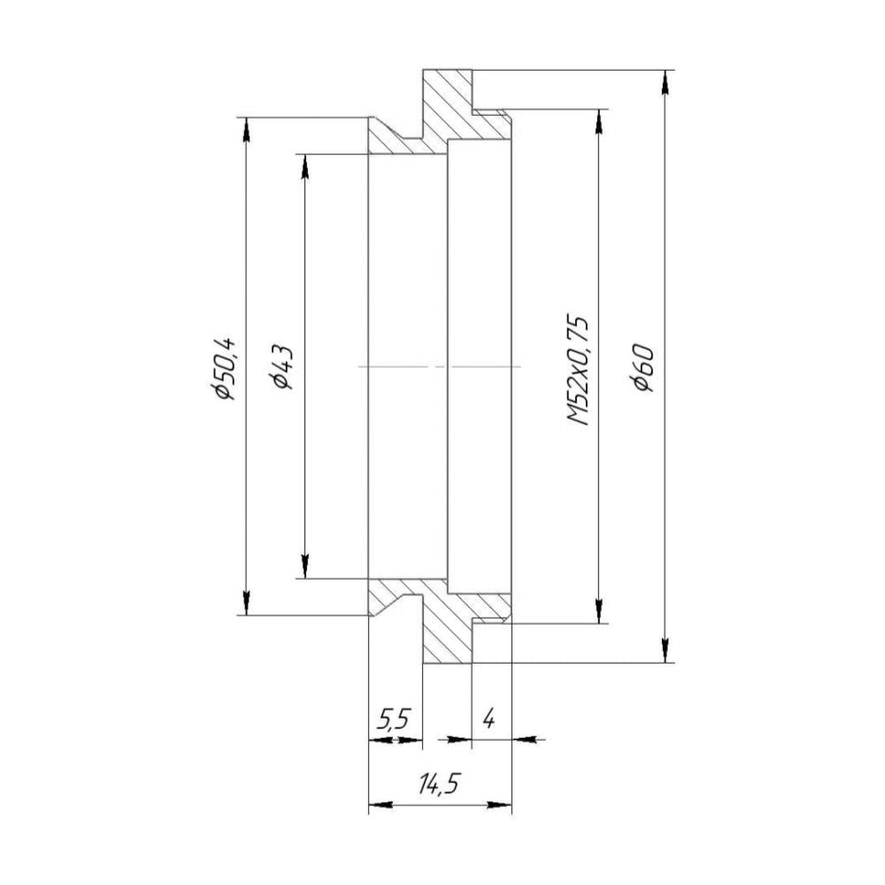 50.4mm microscope dovetail to M52x0.75 male thread adapter