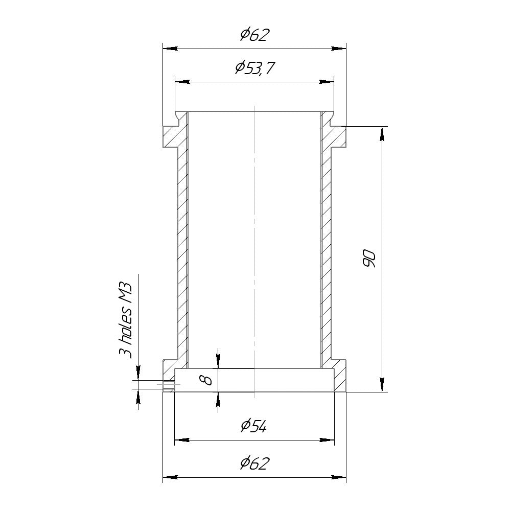 90mm extender for 53.7mm Zeiss Axio ring dovetail mount