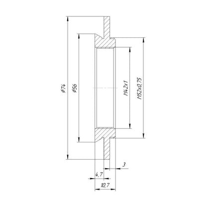 56mm microscope dovetail to M52x0.75 male thread adapter