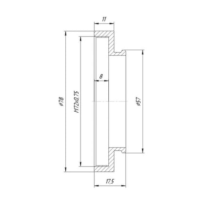 57mm dovetail to M72x0.75 female thread adapter