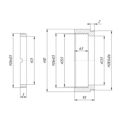 25.5mm filter holder with M28.5x0.6 male thread