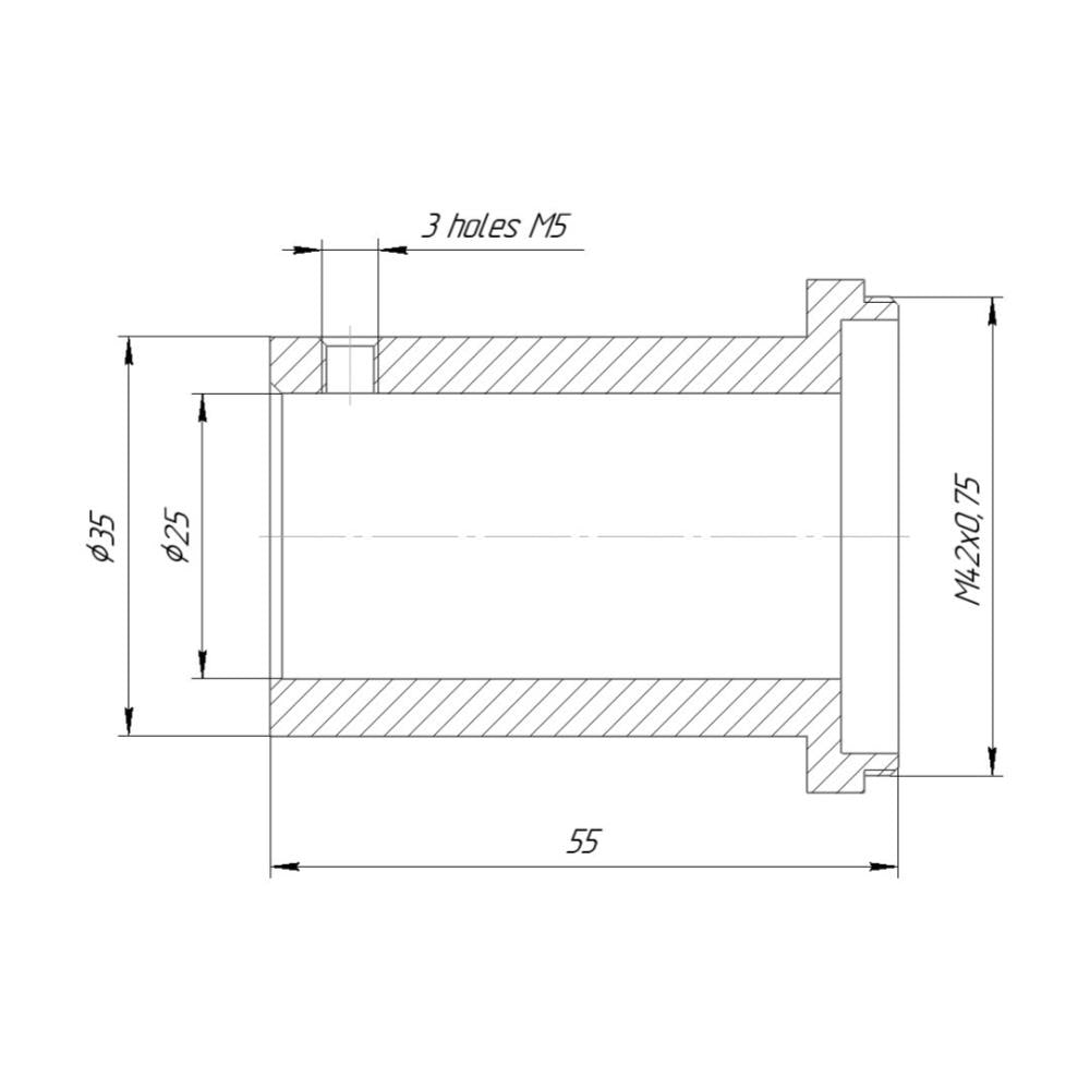 25mm clamp to M42x0.75 (T2) male thread adapter for microscope eyepiece tube