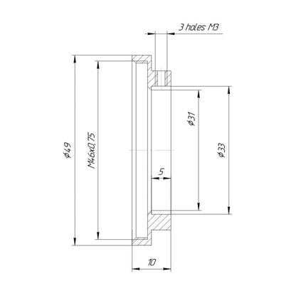 33mm clamp to M46x0.75 female thread adapter