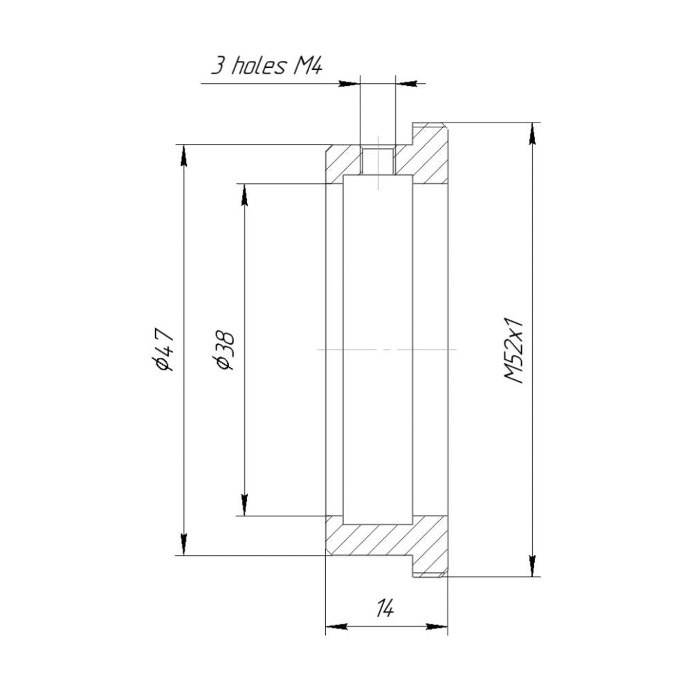 38mm clamp to M52x1 male thread adapter