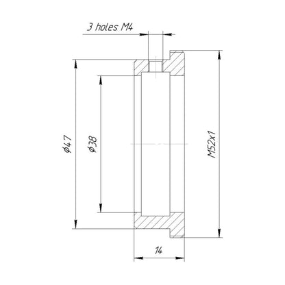 38mm clamp to M52x1 male thread adapter