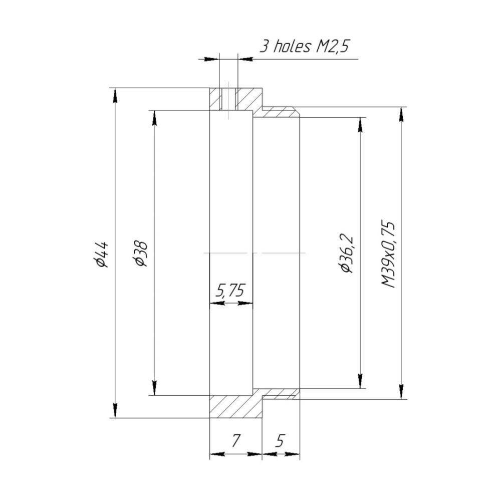 38mm clamp to M39x0.75 male thread adapter