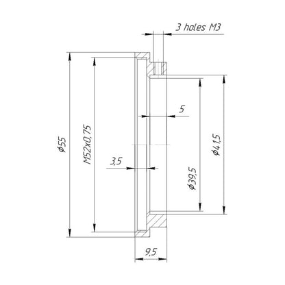 41.5mm clamp to M52x0.75 female thread adapter