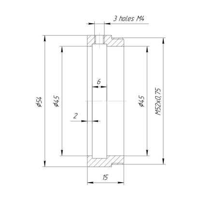 45mm clamp to M52x0.75 male thread adapter