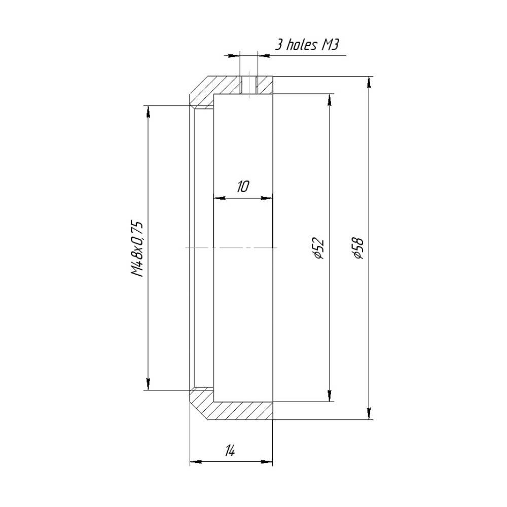 52mm clamp to M48x0.75 female thread adapter