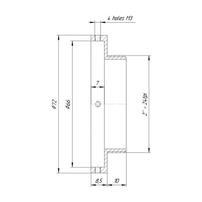 66mm clamp to SCT2 male thread adapter for Intes MK67 telescope