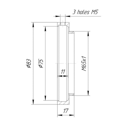 75mm clamp to M65x1 male thread adapter, short