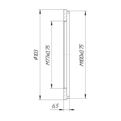 M100x0.75 male to M77x0.75 female thread adapter (filter step-down ring)