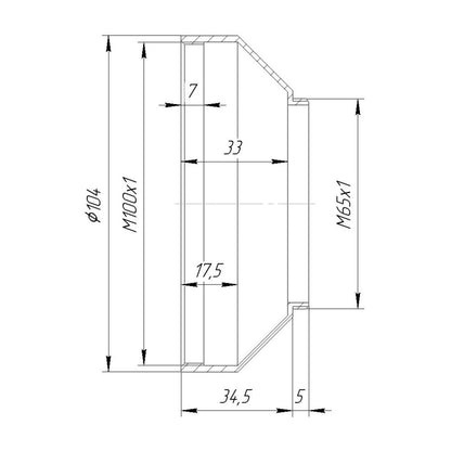 M100x1 female to M65x1 male thread adapter