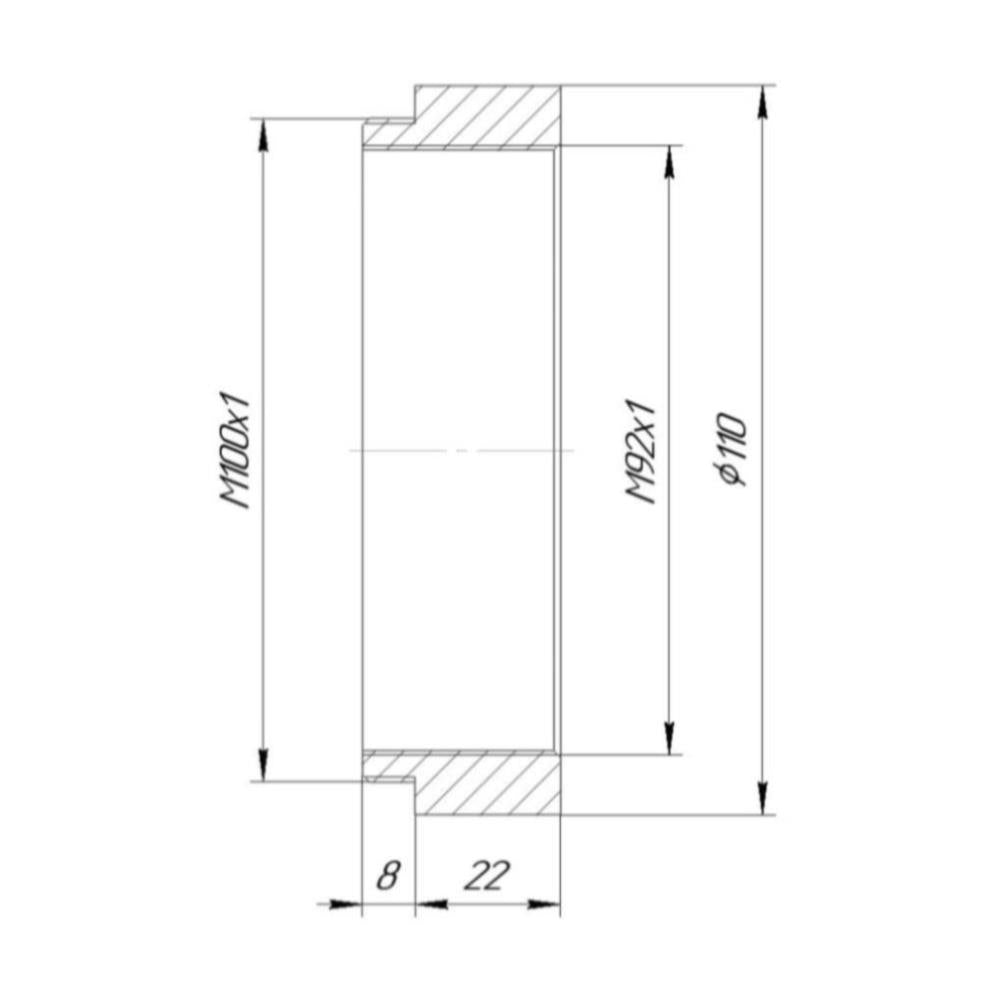 M100x1 male to M92x1 female thread adapter for telescopes