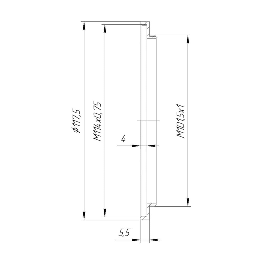 M101.5x1 male to M114x0.75 female thread adapter (filter step-up ring)