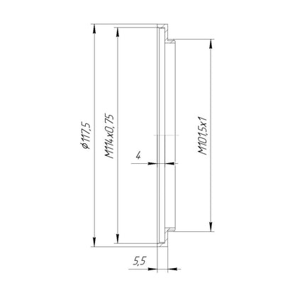 M101.5x1 male to M114x0.75 female thread adapter (filter step-up ring)