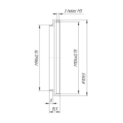 M104x0.75 female to M95x0.75 male thread adapter for Rathenow Rectimascop IV 64/2x