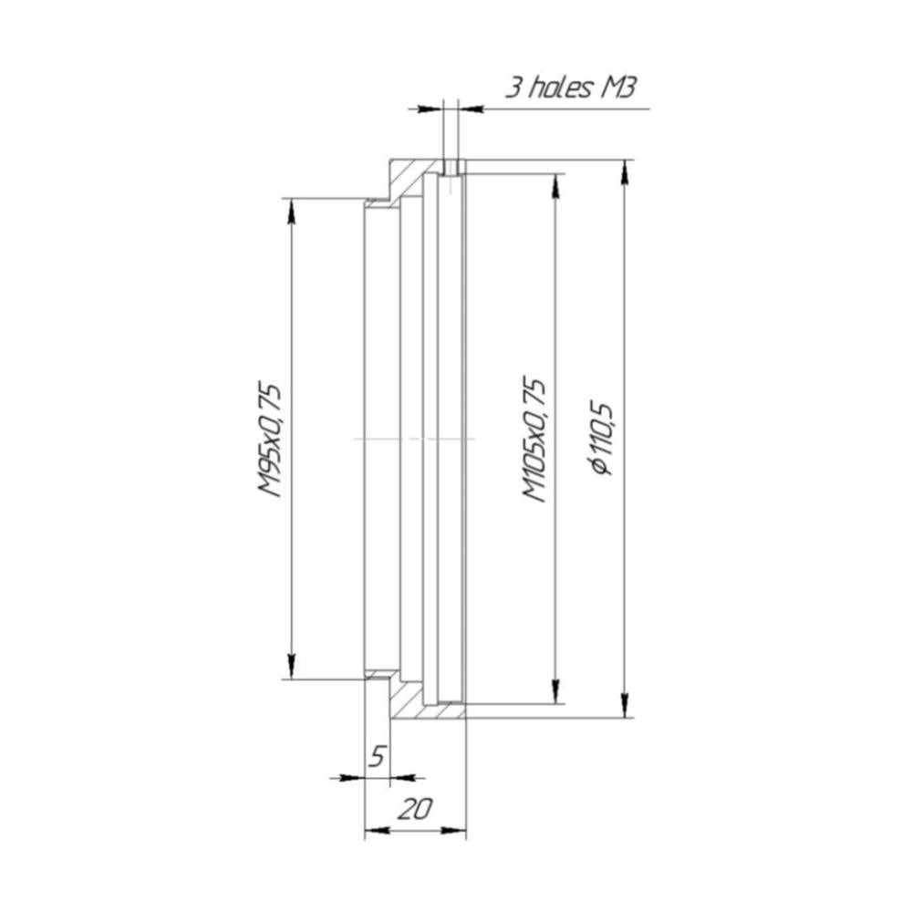 M105x0.75 female to M95x0.75 male thread adapter for Kowa 35mm anamorphic
